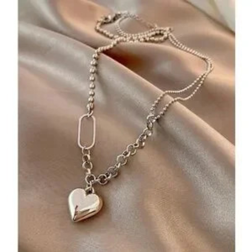 Stainless Steel Heart Chain Bead Necklace